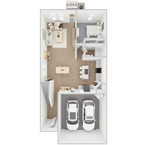 A floor plan of a house with two bedrooms and two bathrooms.
